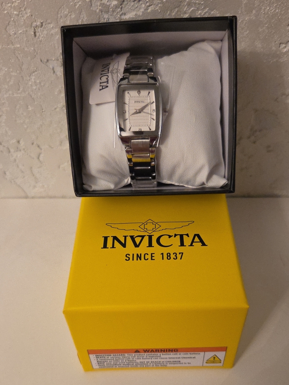 Invicta Silver-Tone Stainless Steel Rectangular Dress Watch